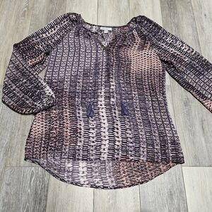 Dress Barn Embellished Beaded V Neck Tassels Peasant Blouse Women's Small Purple